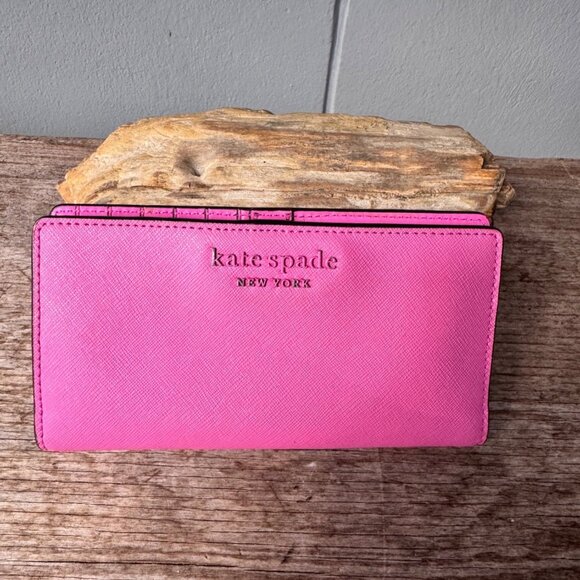 kate spade Handbags - Kate Spade New York Hot Pink Saffiano Leather Wallet Bifold Zip Coin Pocket
